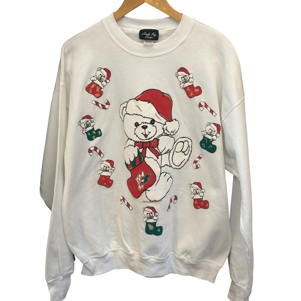 Vintage Linda Kay Design Christmas Sweatshirt Teddy Bear Holiday Grandmacore